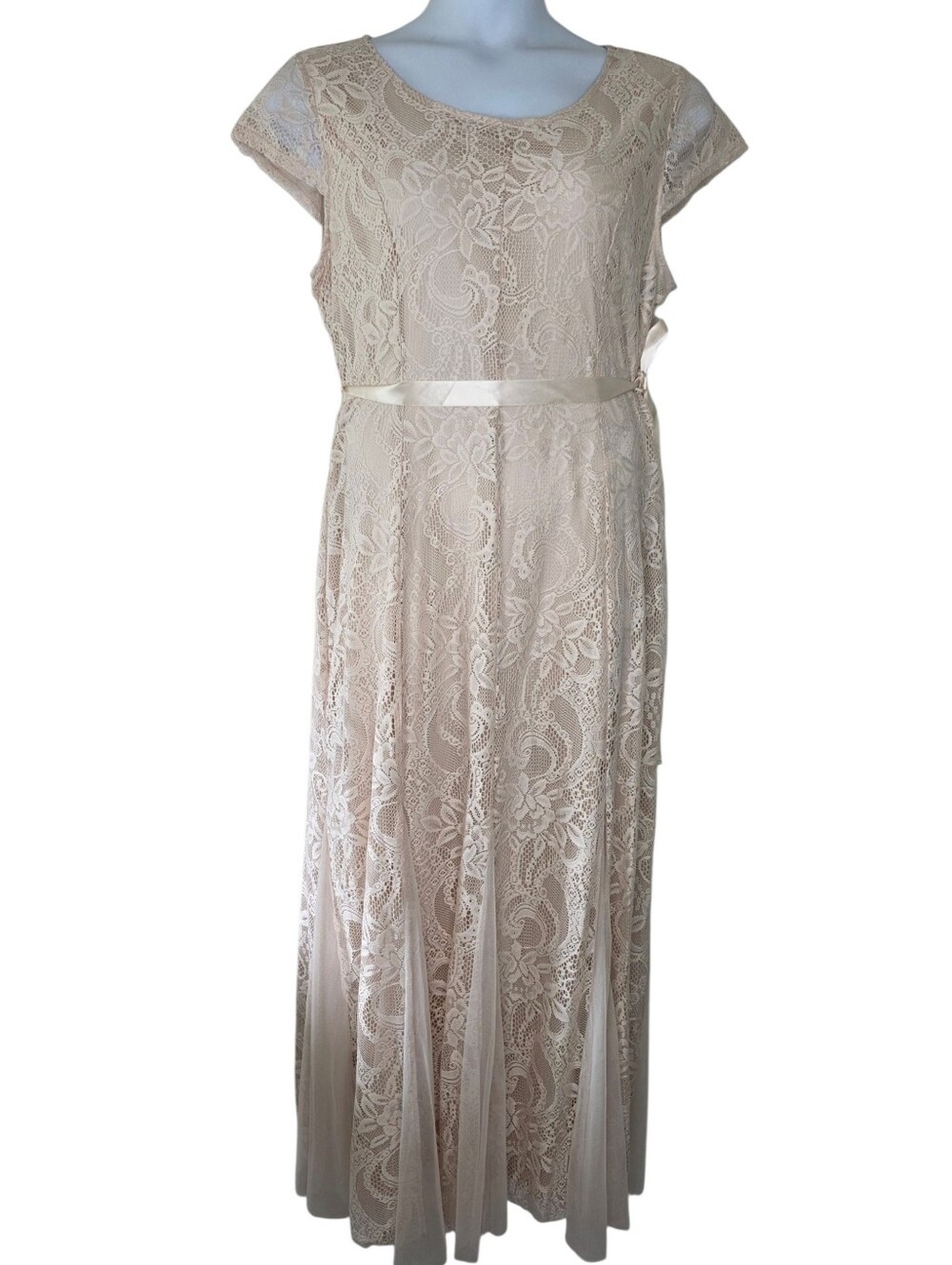Candalite Lace Overlay Maxi Dress Size XL Floral Embroidery Mesh Panels Elegant